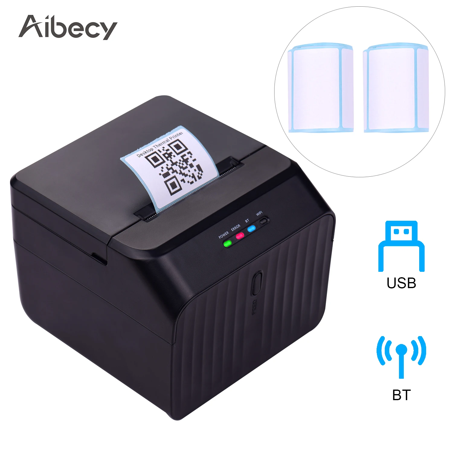 Настольный термальный принтер Aibecy для этикеток 58 мм проводной штрих-кодов USB
