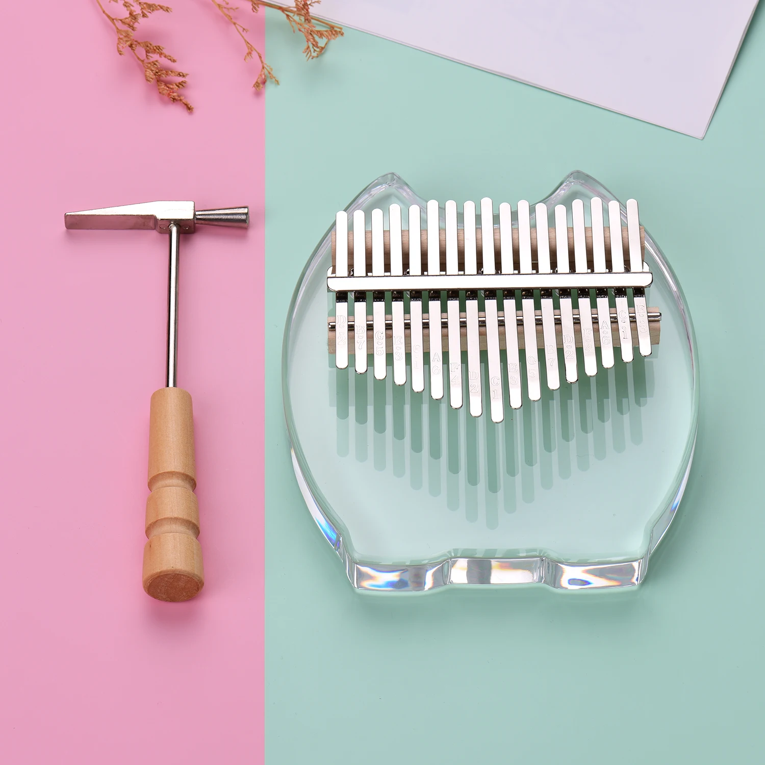 

Muslady 17-Key Kalimba Thumb Piano Transparent Acrylic Material with Carry Bag Musical Note Stickers Tuning Hammer Music Book