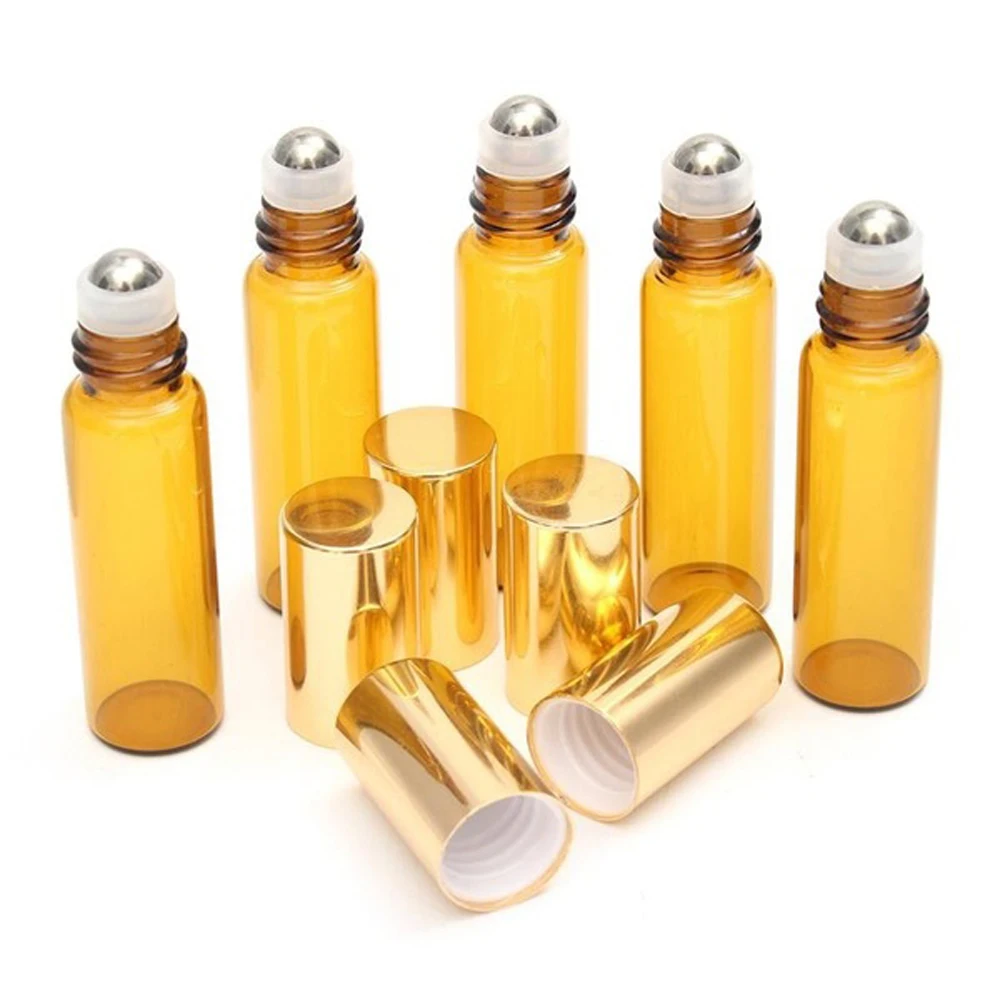 5/10 мл Портативный Янтарный стеклянный бутылка с роликом бутылки со съемными