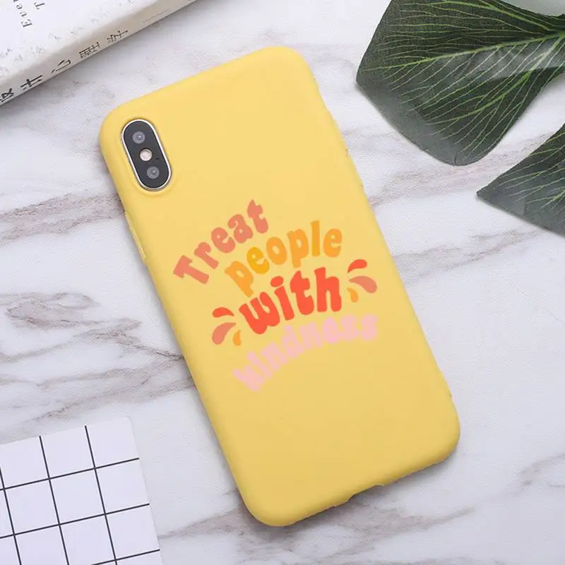 

Treat people with kindness letter Phone Case Candy Color for iPhone 6 7 8 11 12 s mini pro X XS XR MAX Plus
