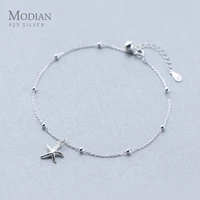 modian hot sale starfish light beads anklet chain for women real 925 sterling silver leg chain link fashion fine jewelry gifts