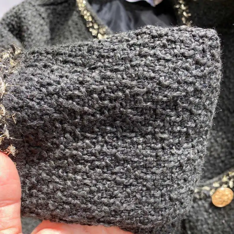 Корейская женская черная твидовая куртка пальто верхняя одежда стиль канала