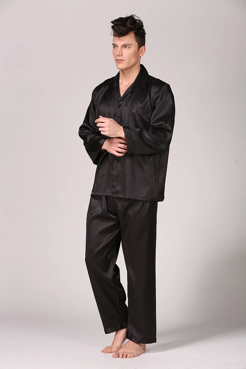 Men Leisure Suits Silk Pajamas for Men Striped Sleepwear Men Pajama Sets Long Sleeve Pants Silk Suit Large Size Home Clothes
