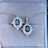 kjjeaxcmy fine jewelry 925 sterling silver inlaid natural blue topaz gemstone luxury ring necklace pendant set support test