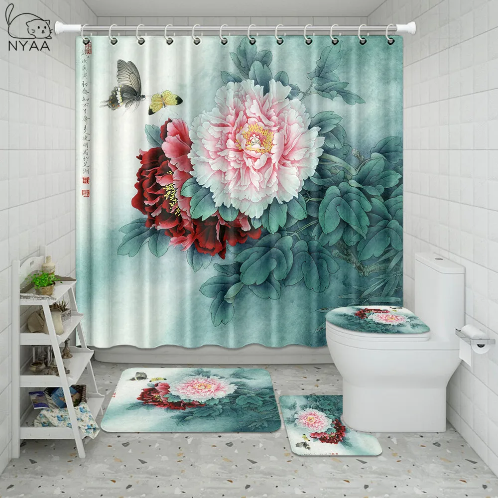 Набор Противоскользящих ковриков для ванной комнаты Red Rose &amp Butterfly прочные