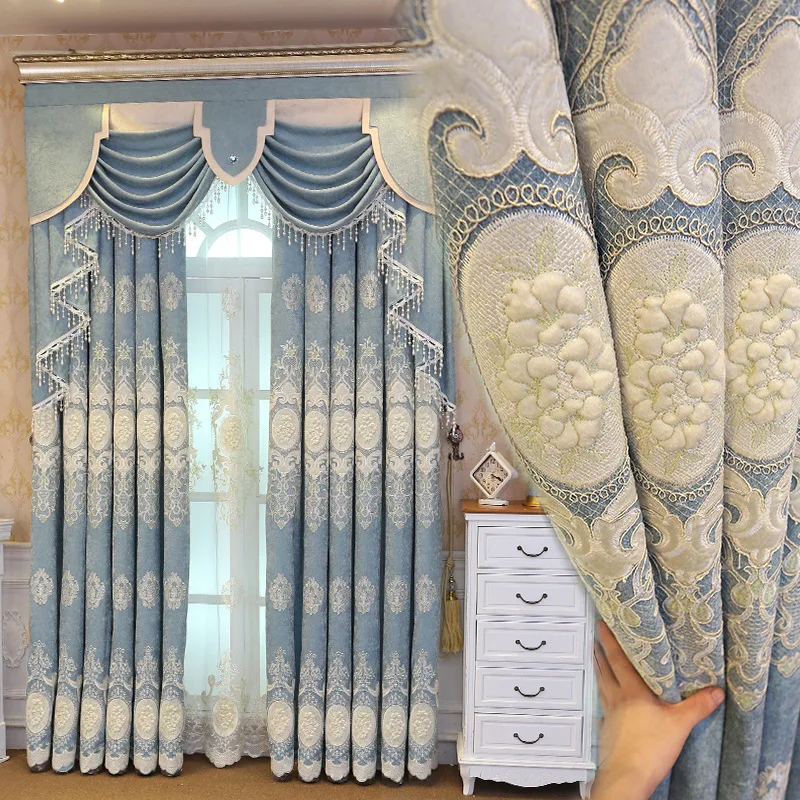 

Pure and fresh and elegant European embroidery curtain cloth curtain villa living room bedroom curtains