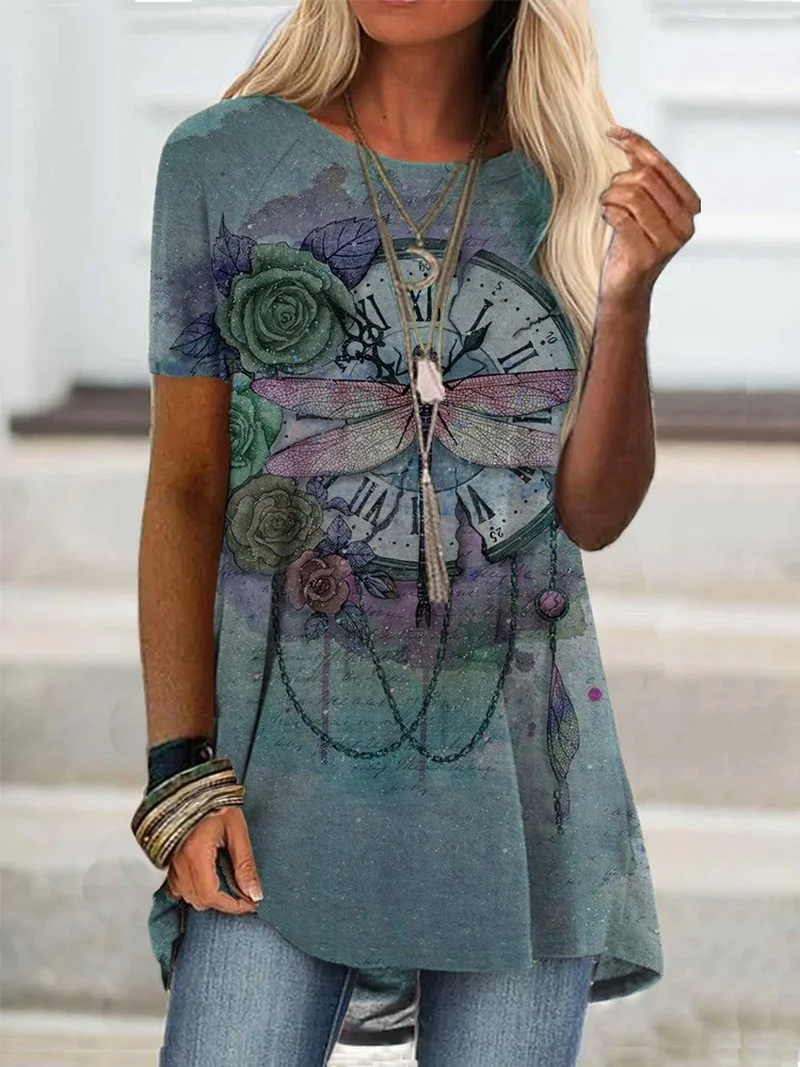 

Plus Size Women Summer Loose Casual Oversize T Shirt Short Sleeve O Neck Printing Ladies Elegant Tops