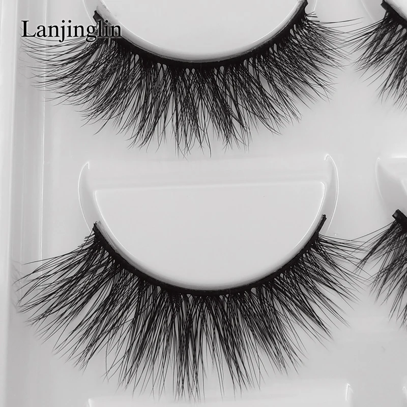 LANJINGLIN 50 boxes/lot natural long mink eyelashes faux cils soft volume 3d lashes hand made false eyelashes wholesale G6