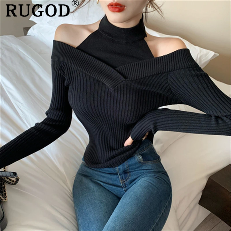 RUGOD корейский шикарный Однотонный женский свитер элегантная однотонная Туника