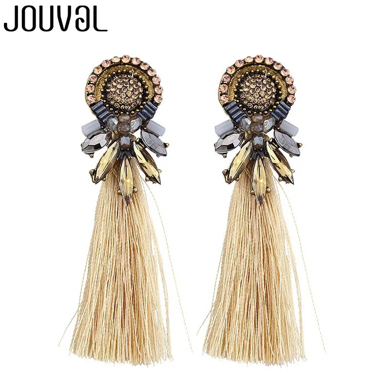 Женские винтажные богемные серьги с кисточками со стразами JOUVAL эффектные