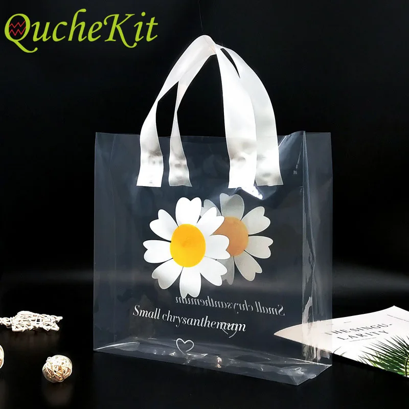 50 шт. толстые большие пластиковые подарочные пакеты с маргаритками