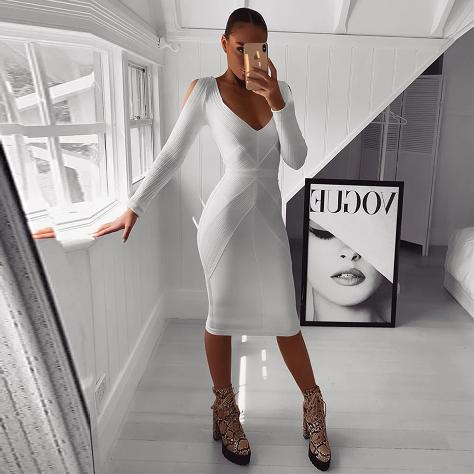 Новинка лета 2019 Белое Облегающее Бандажное платье сексуальное женское ажурное с