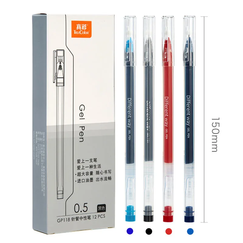

TRUECOLOR Gp118 High Capacity Gel Pen 0.5mm Needle Tube Student Pen Office Signature Pen Black Blue Red Ink Blue Neutral Pen