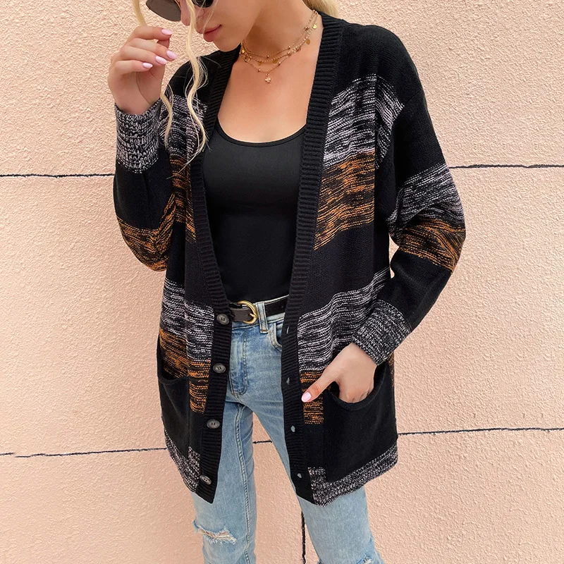 

Autumn Fashion Striped Cardigan For Women Casual Loose Oversized Long Sleeve Coat Korean Streetwear Elegant Chic Tops Jacket