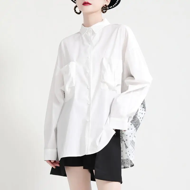 

Yamamoto's Simple Long-sleeved Shirt Women's 2021 Spring Stitching Printed Shirt Lazy Loose Top Plus Size Women Top