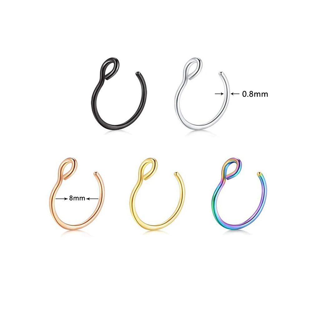 1PC Steel Fake Nose Ring Labret Lip Ring C Clip Lip Helix Piercing Tragus Rose Gold Faux Septum Rings Hoop Neus Piercing Jewelry