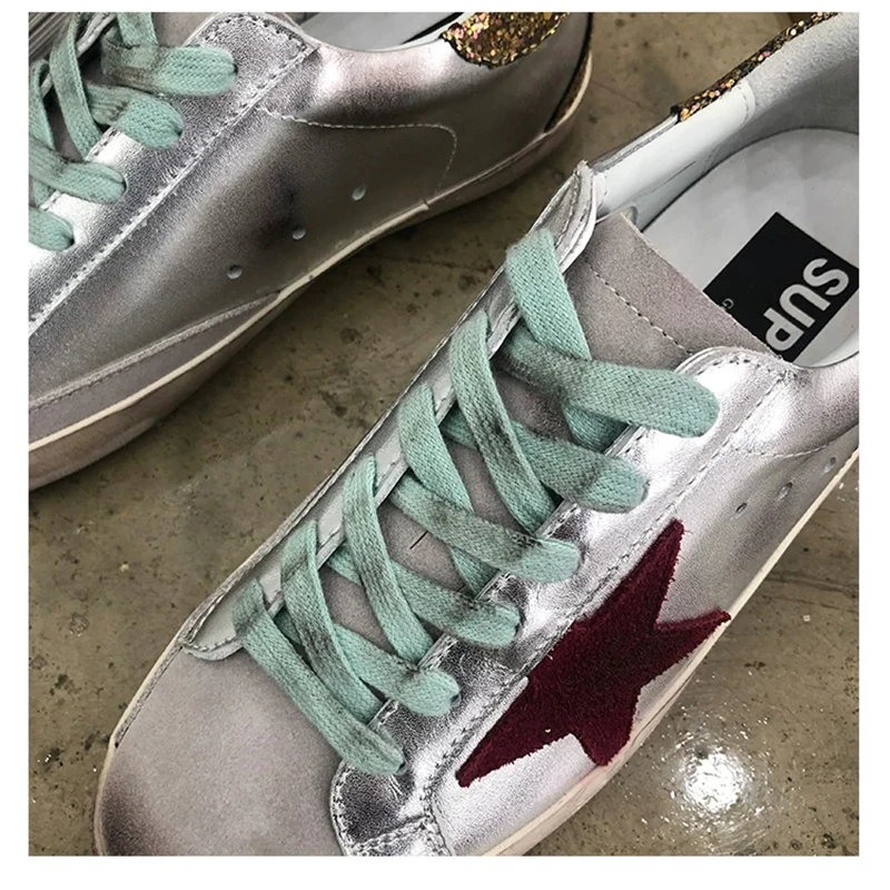 

New distressed old stars dirty shoes silver leather sneakers with increased flat bottom sports shoes men's shoes women's shoes