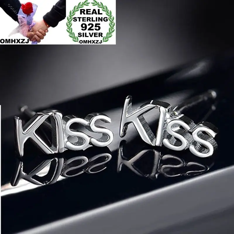 

OMHXZJ Wholesale European Fashion Woman Girl Party Wedding Gift Silver KISS 925 Sterling Silver Stud Earrings EA76