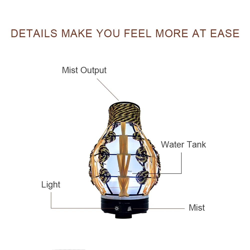 Увлажнитель воздуха ультразвуковой с пеньковой веревкой 7 цветов 120