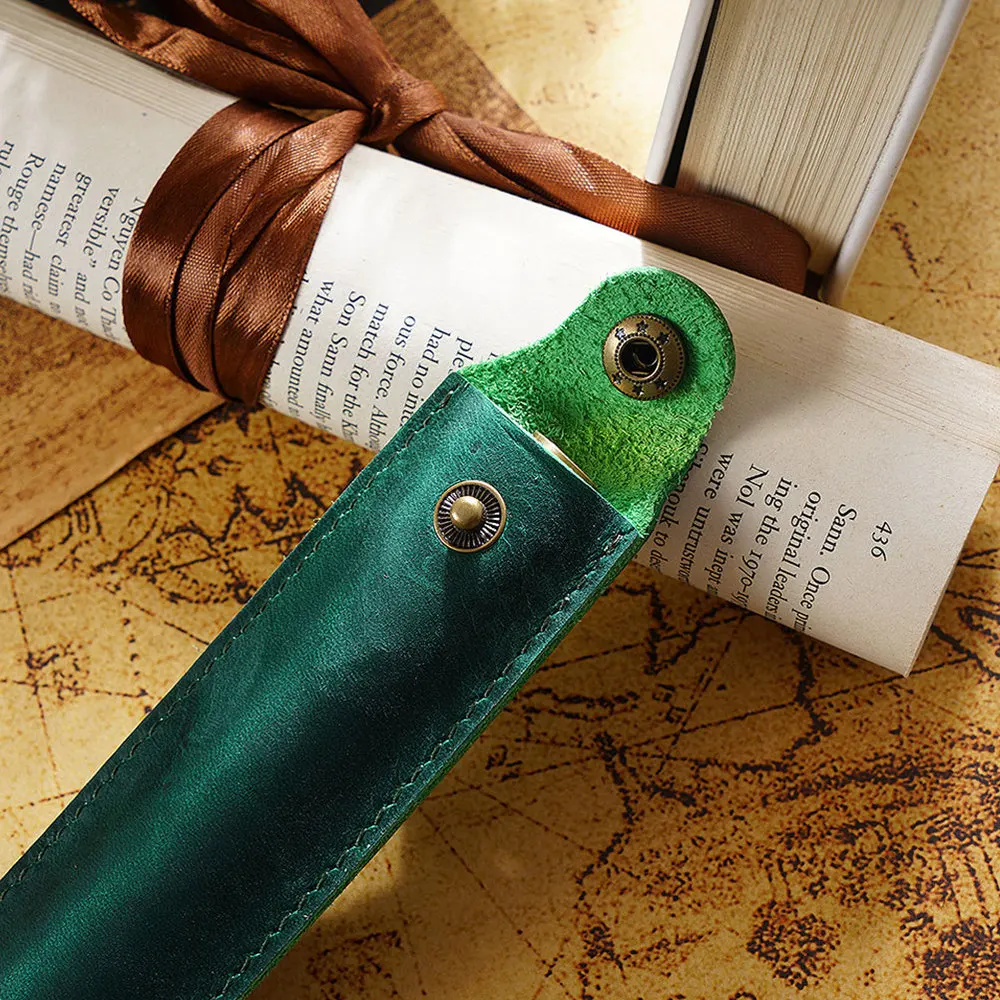 

Genuine Leather Pen Pouch Holder Single Pencil Bag Pen Case with Snap Button for Rollerball Fountain Ballpoint Pen (Crazy Horse