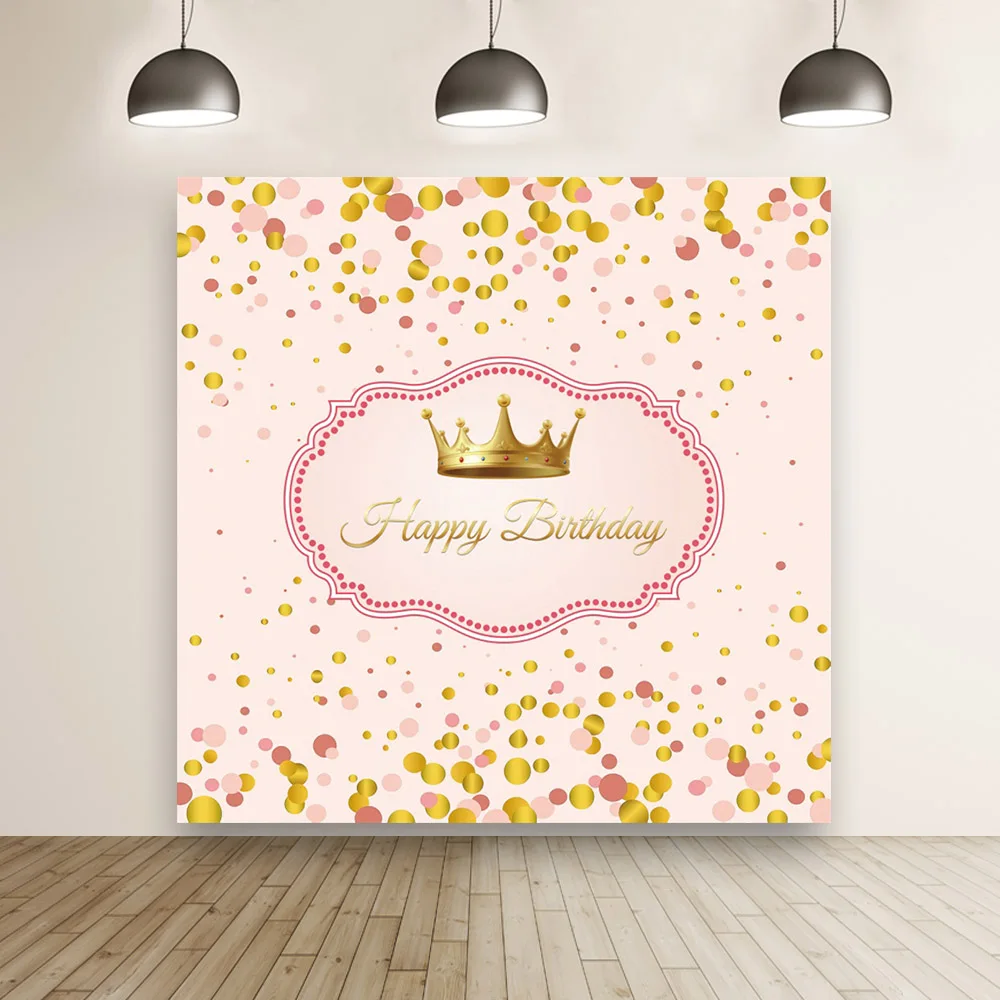 

Happy Birthday Backdrop Golden Crown Color Dots Party Room Decoration Live Background Studio Photography Vinyl Booth Poster