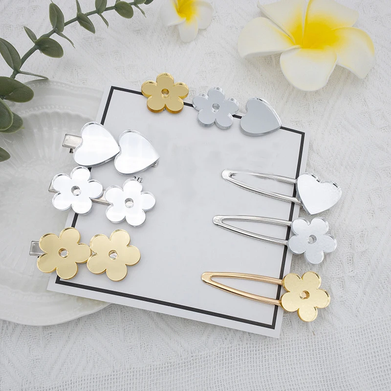 

Hairlyah Fashion Mirror Flower Love Hairpin Sweet Girl Small Flower Hairpin Cute Side Clip Lady With Duckbill Clip
