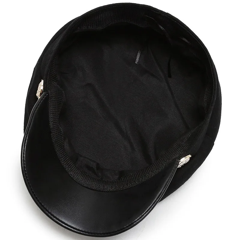 Модная военная шапка из искусственной кожи осенне-зимняя шерстяная шляпа моряка