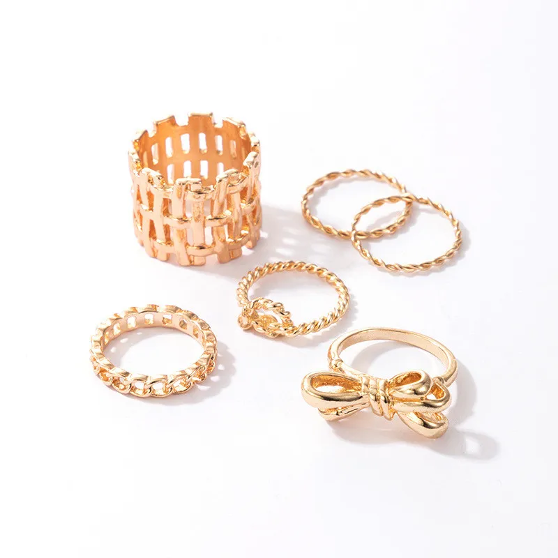 

6pc/set Tiny LOVE KNOT KNUCKLE RINGS for Women Wife Geometric Midi Wave Rings Set Stacking Thin Ring Band Ribbon Bow #KL34F-J4