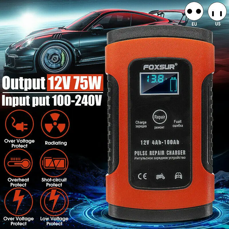 Зарядное устройство для аккумулятора автомобиля 12 В 6 А ЖК дисплей