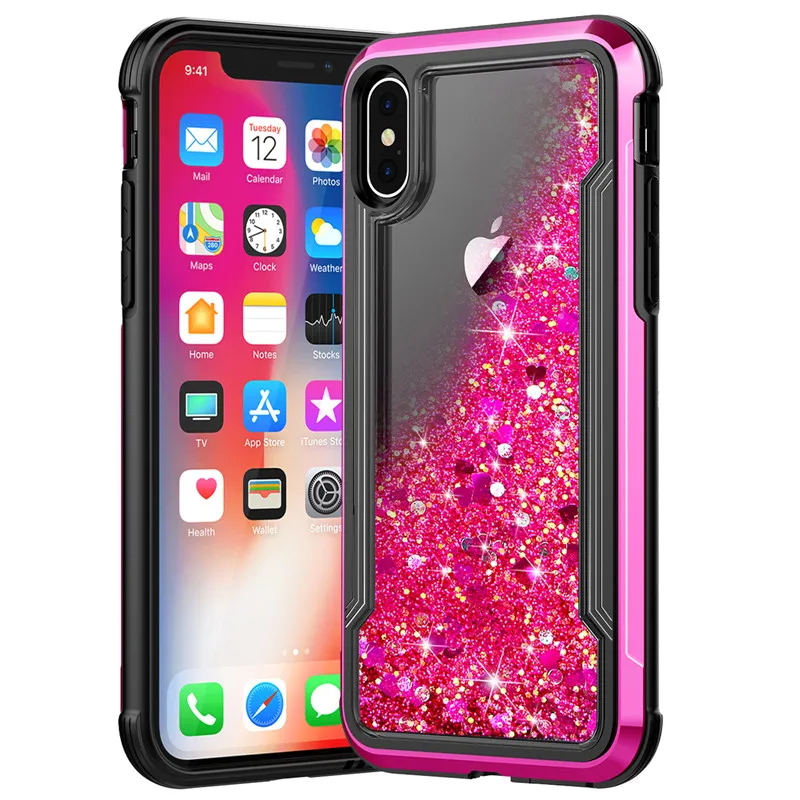 Rose Red Броня Гибридный ударопрочный каучук бампер чехол для iPhone 11 Pro Max 6 6s 7 8Plus X XS Max XR жидкий сыпучий песок украшение блестки чехол - Цвет: Rose Red