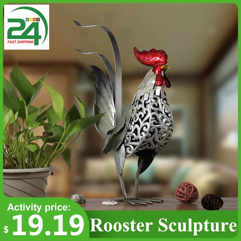 

Tooarts Metal Figurine Rooster Sculpture Carved Iron Rooster Home Furnishing Articles Artwork Home Decor Statues Sculptures