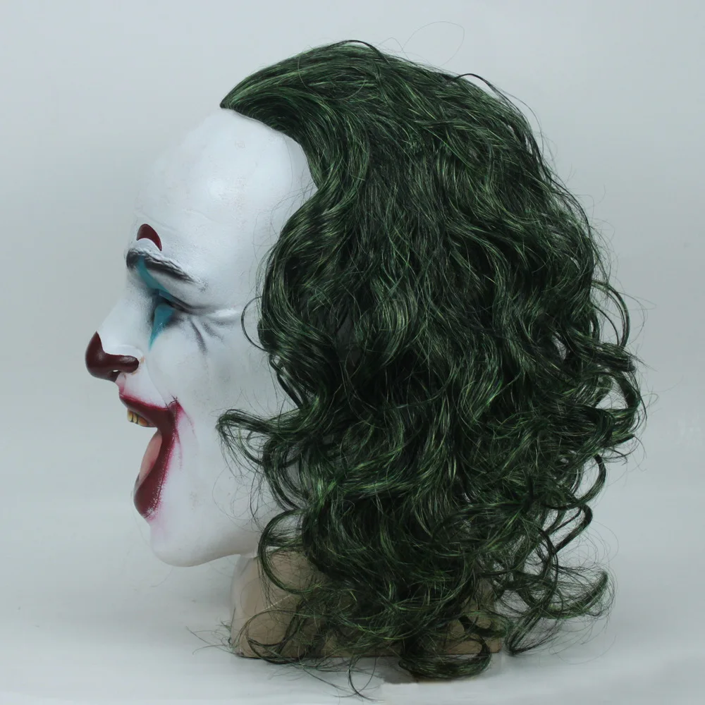 

Joker Mask Latex Joaquin Phoenix Arthur Fleck Clown Cosplay Mask with Green Hair Halloween Party Props Adult Men Women