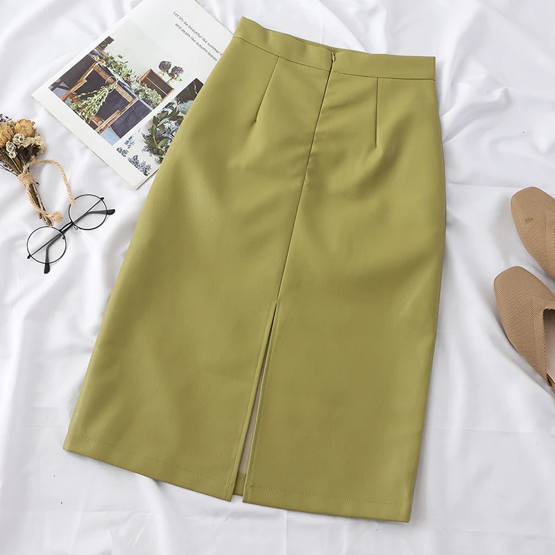 Юбка женская однотонная средней длины с завышенной талией|Женские юбки| |