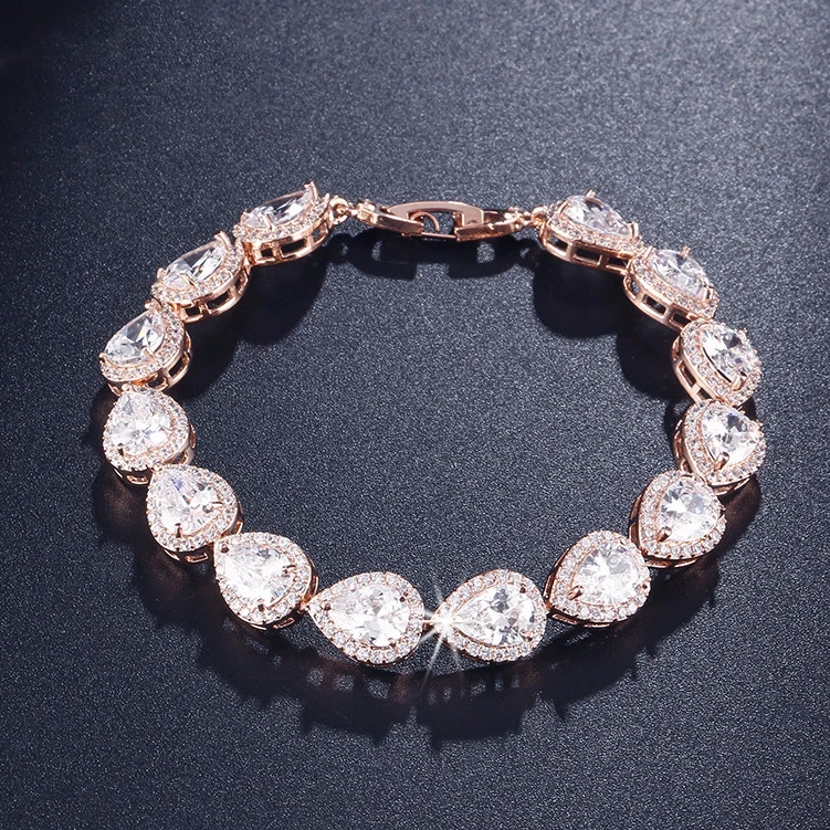 UILZ Мода капли воды кубического циркония камень цепи браслеты ювелирные изделия
