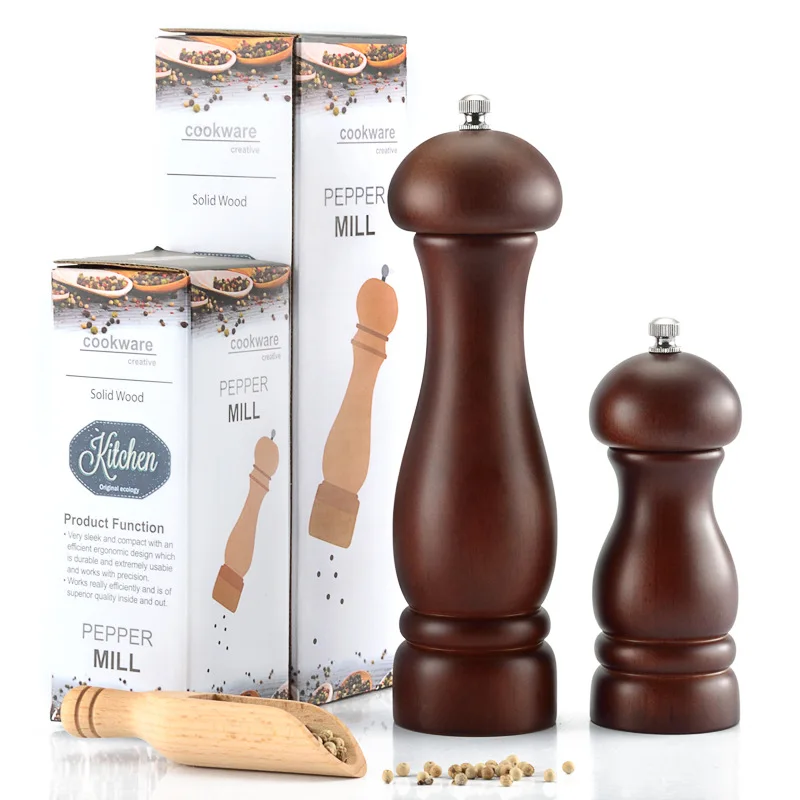

Solid Wood Black Pepper Powder Grinder Condiment Bottle Manual Black Walnut Pepper Grinder