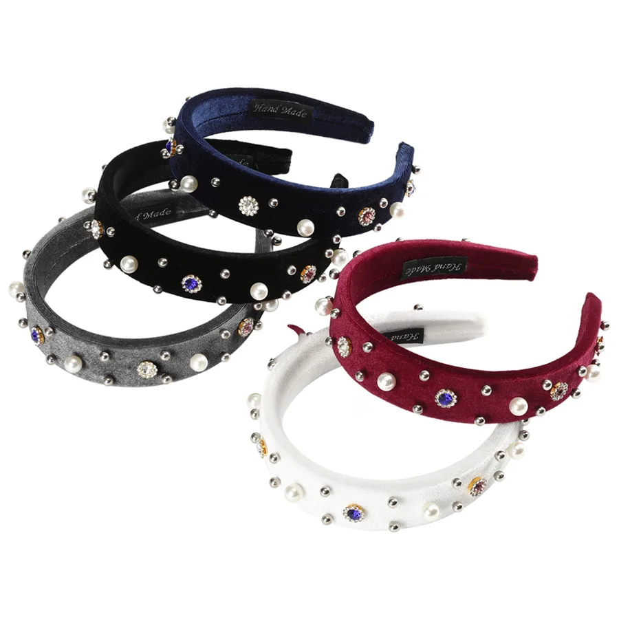 Объемный обруч для волос Haimeikang, обруч в евро-американском стиле со стразами с жемчужинами и широкими краями, на зиму