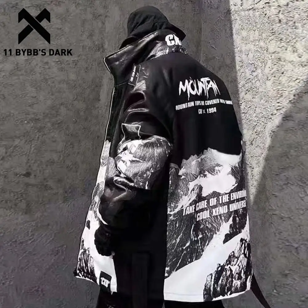 11 BYBB'S темно в стиле хип хоп пэчворк Cortex украшенный снежинками Для мужчин парки