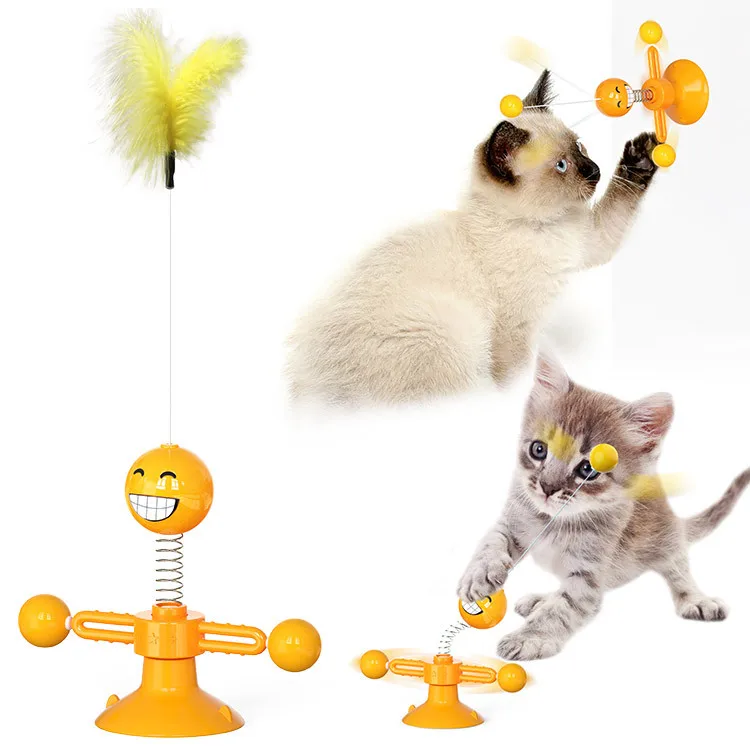 

Pet Windmill Cat Toys Teasing Interactive Toy Cat Feather Bottom Sucker Pet Teasing Toy Magic Wand Interactive Supplies