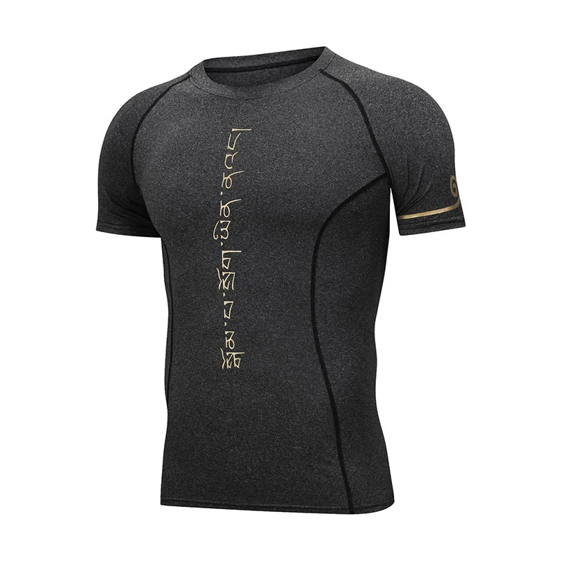 

New Summer Casual Printing Tight-fitting T-shirt Runn Fitness Clothes Mens High-elastic Breathable Sweat-absorbent Short-sleeved
