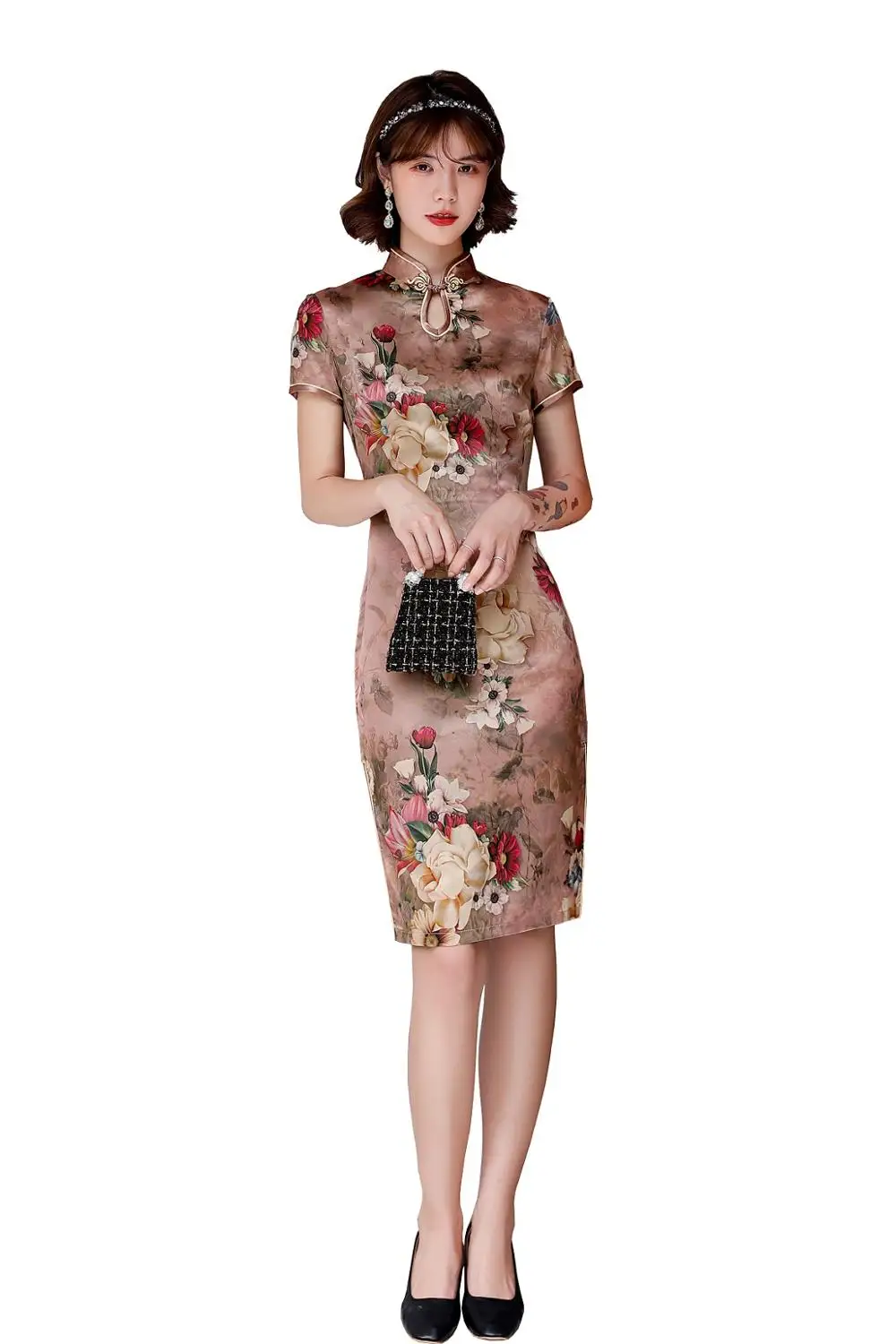 

Shanghai Story 2020 Knee Length Floral Qipao Chinese Cheongsam Dress