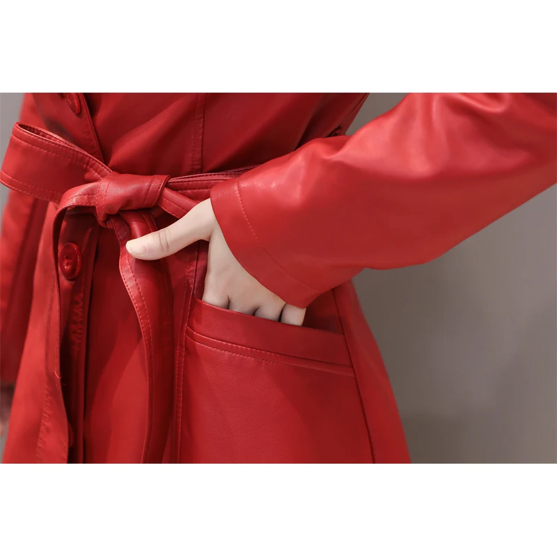 Женская Длинная кожаная куртка зима осень 2020 Дамские элегантные потертые пальто