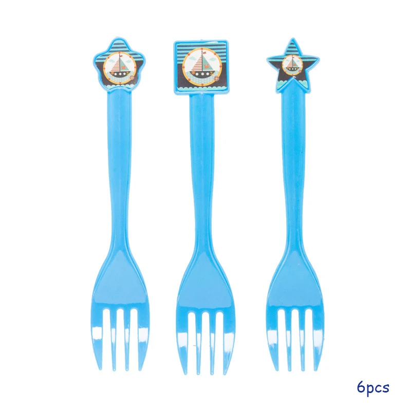 Fork 6pcs Морские вечерние предметы декора для дня рождения детей, предметы декора для вечеринок и дней рождения, декоративные одноразовые бумажные тарелки, бумажные стаканчики, посуда для душа ребенка - Цвет: Fork 6pcs