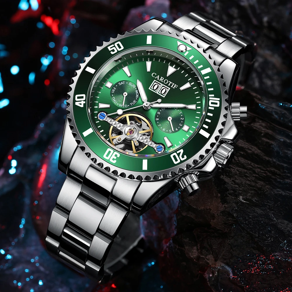 

Green Mechanical Business Watch Waterproof Calendar Automatic Wristwatch Clock Date Display Watches For Men Clock Sporting Watch