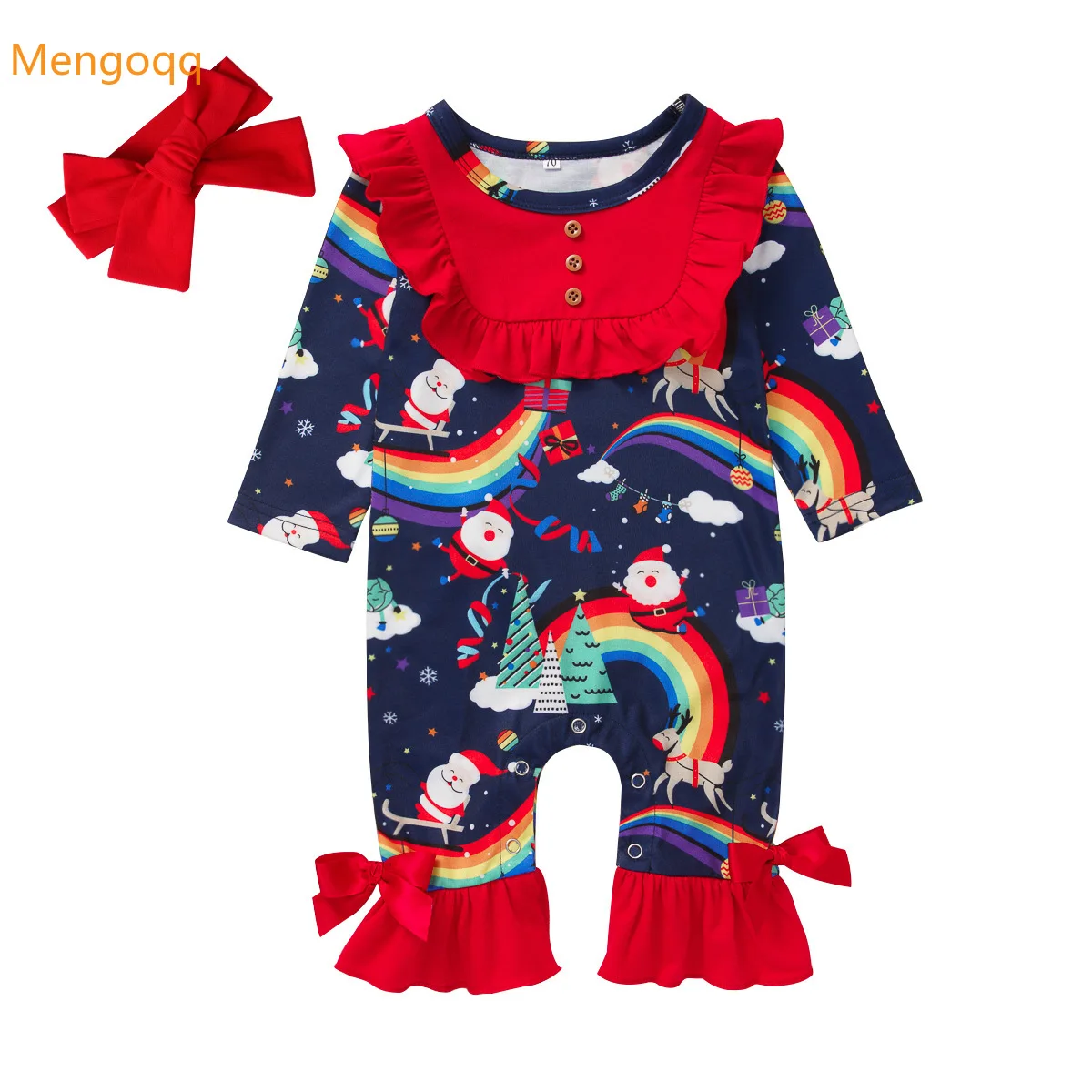 

Newest Infant Baby Girls Long Sleeve Print XMAS Outfits Jumpsuiits Toddler Newborn Romper Christmas XMAS Clothes 0-24M