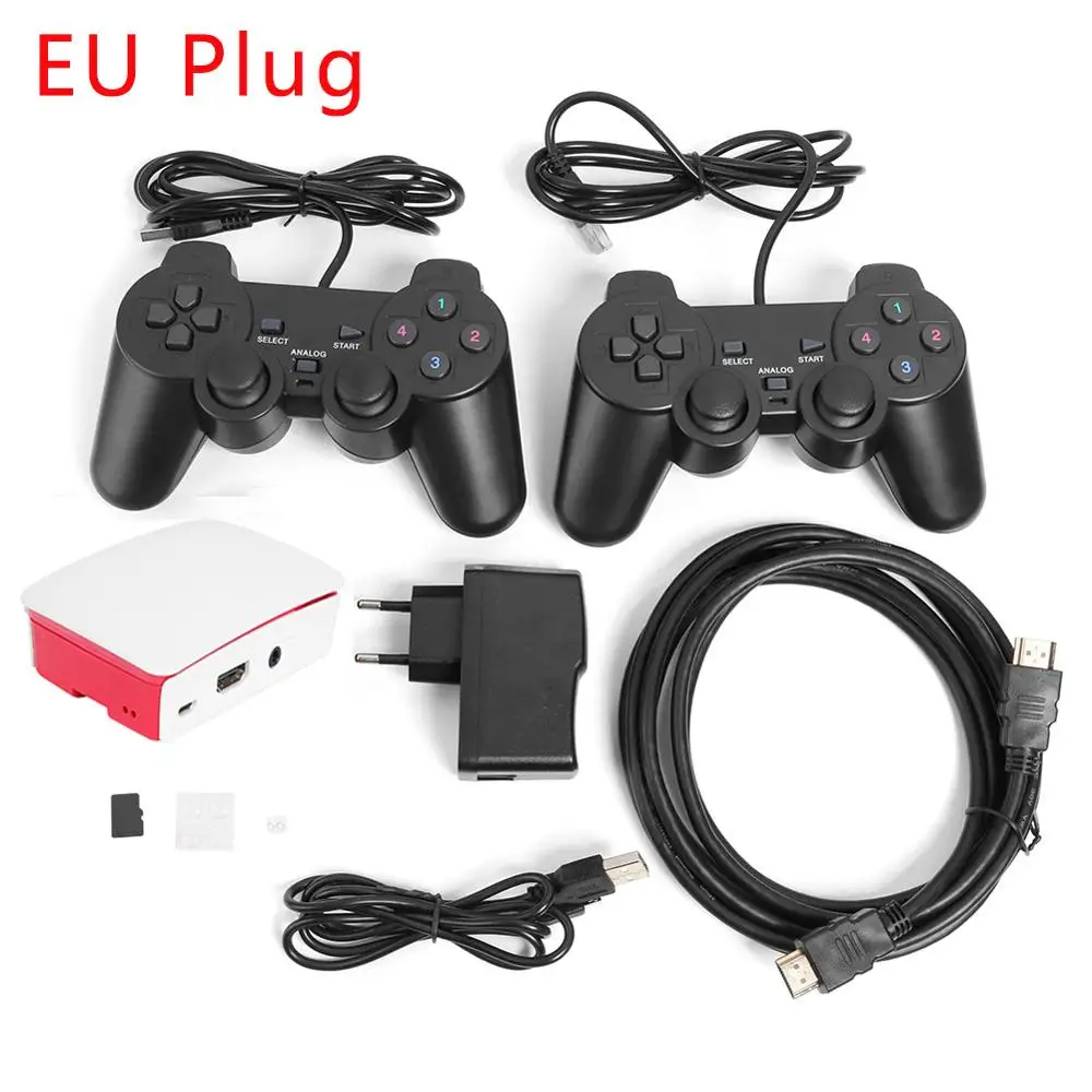 EU Plug 16000 игр 128G четырехъядерный ТВ игровой ящик для Rraspberry Pi с USB проводным геймпадом контроллер HDMI выход на ТВ видео игровые консоли - Цвет: EU Plug
