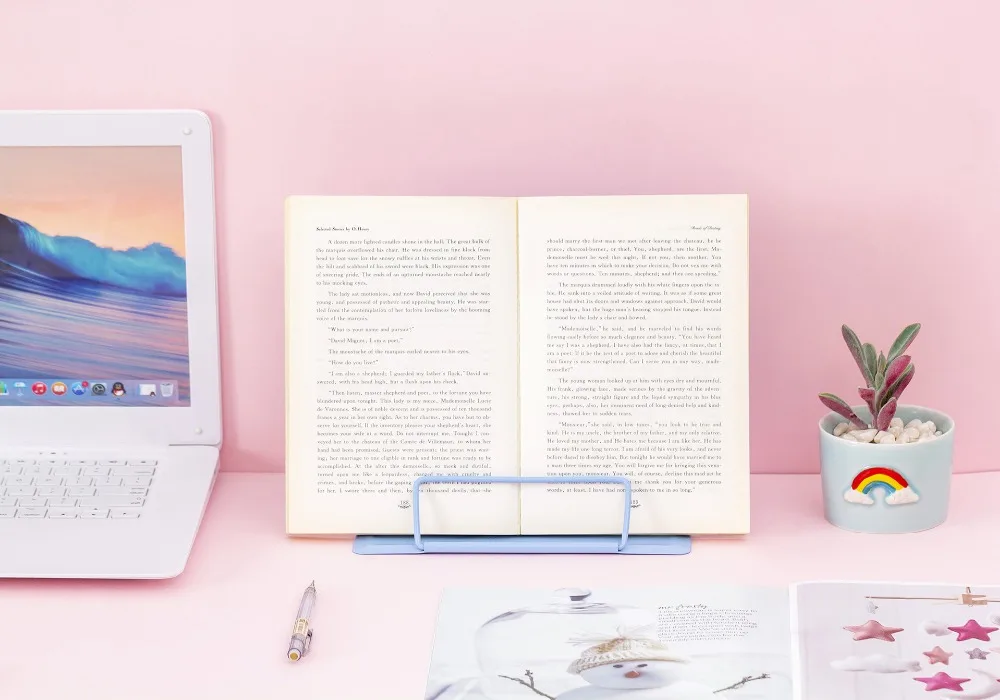 Kawaii Единорог Металлический регулируемый портативный держатель для книг для чтения складная подставка держатель книжная полка держатель для документов база канцелярские принадлежности