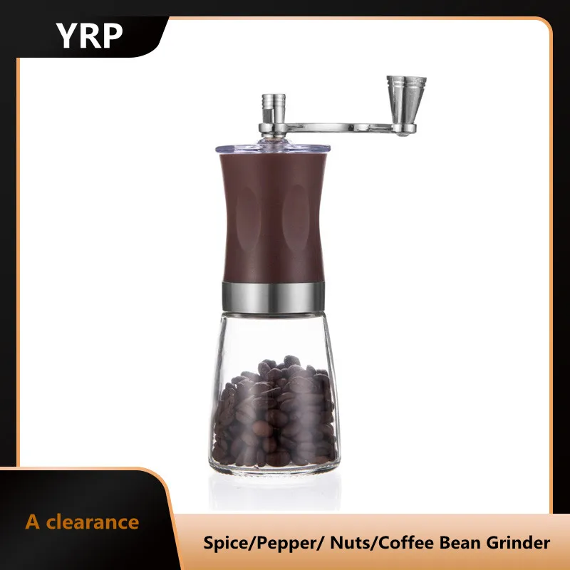 

YRP Portable Manual HandCrank Spice/Pepper/ Nuts/Coffee Bean Grinder with Stainless Steel ABS Glass Washable Burr Coffee Milller