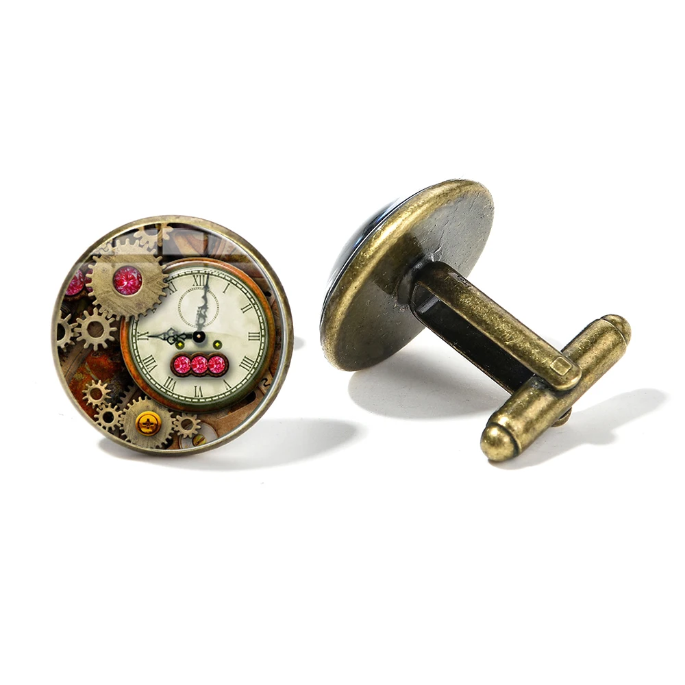 SONGDA креативные запонки в стиле стимпанк с циферблатом и красным драгоценным