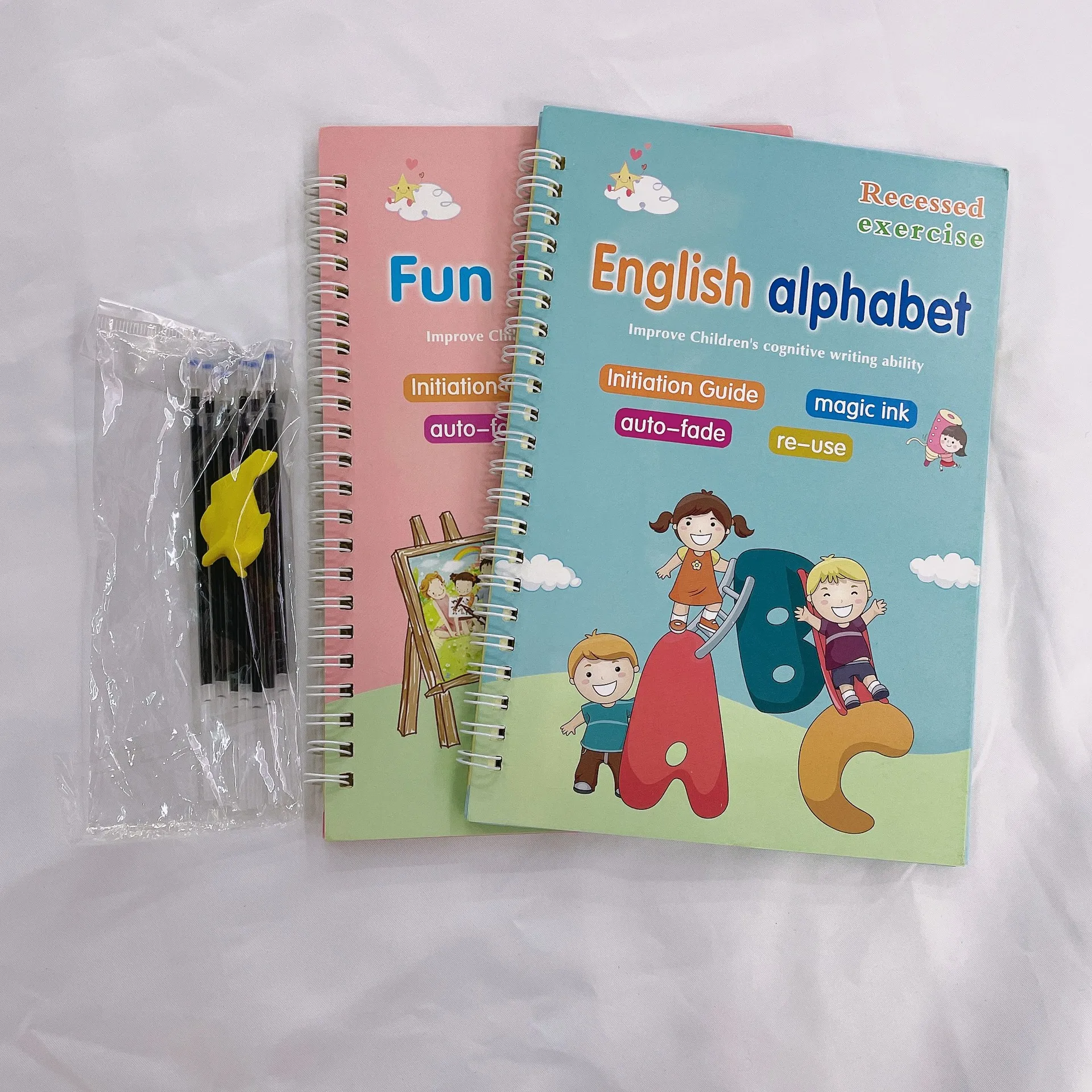

4 Books/Sets of Children's Magic Books, Reusable 3D Calligraphy Copybooks, English Number Lettering Magic Practice Copybooks