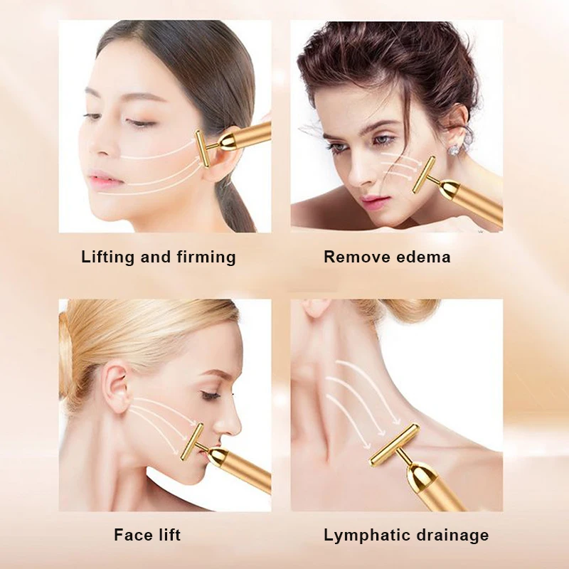Красота бар 24k золотой пульс массажер для лица Т форма золото лицо красота